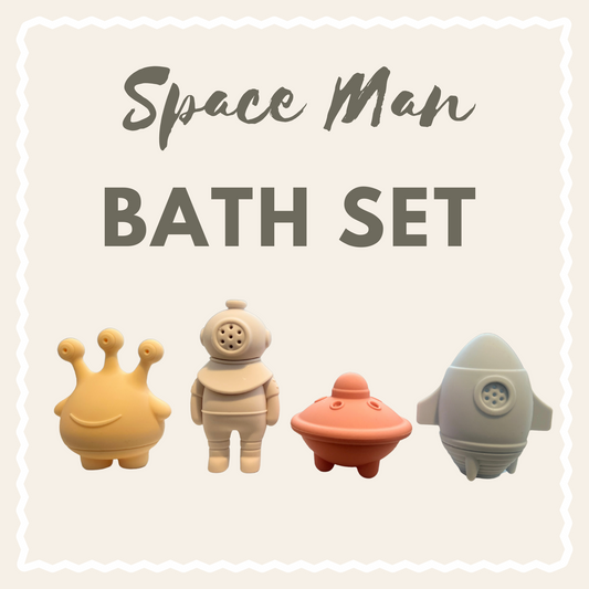 Space Man Bath Set - Silicone 4 Piece Bath Toy Set, Mould Free Easy Clean