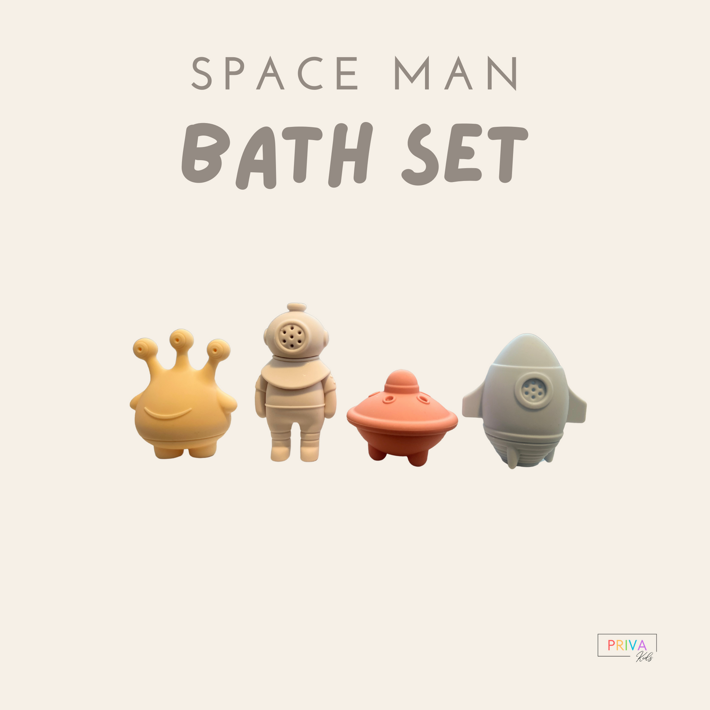 Space Man Bath Set - Silicone 4 Piece Bath Toy Set, Mould Free Easy Clean